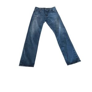 Levis Premium 501 Original Fit Distressed Medium Wash Blue Denim Jeans 34x31